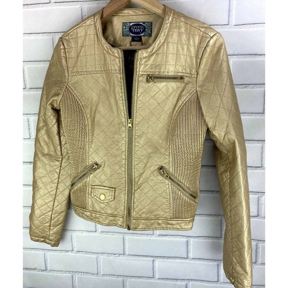 Green With Envy Gold Moto Jacket Women's Small